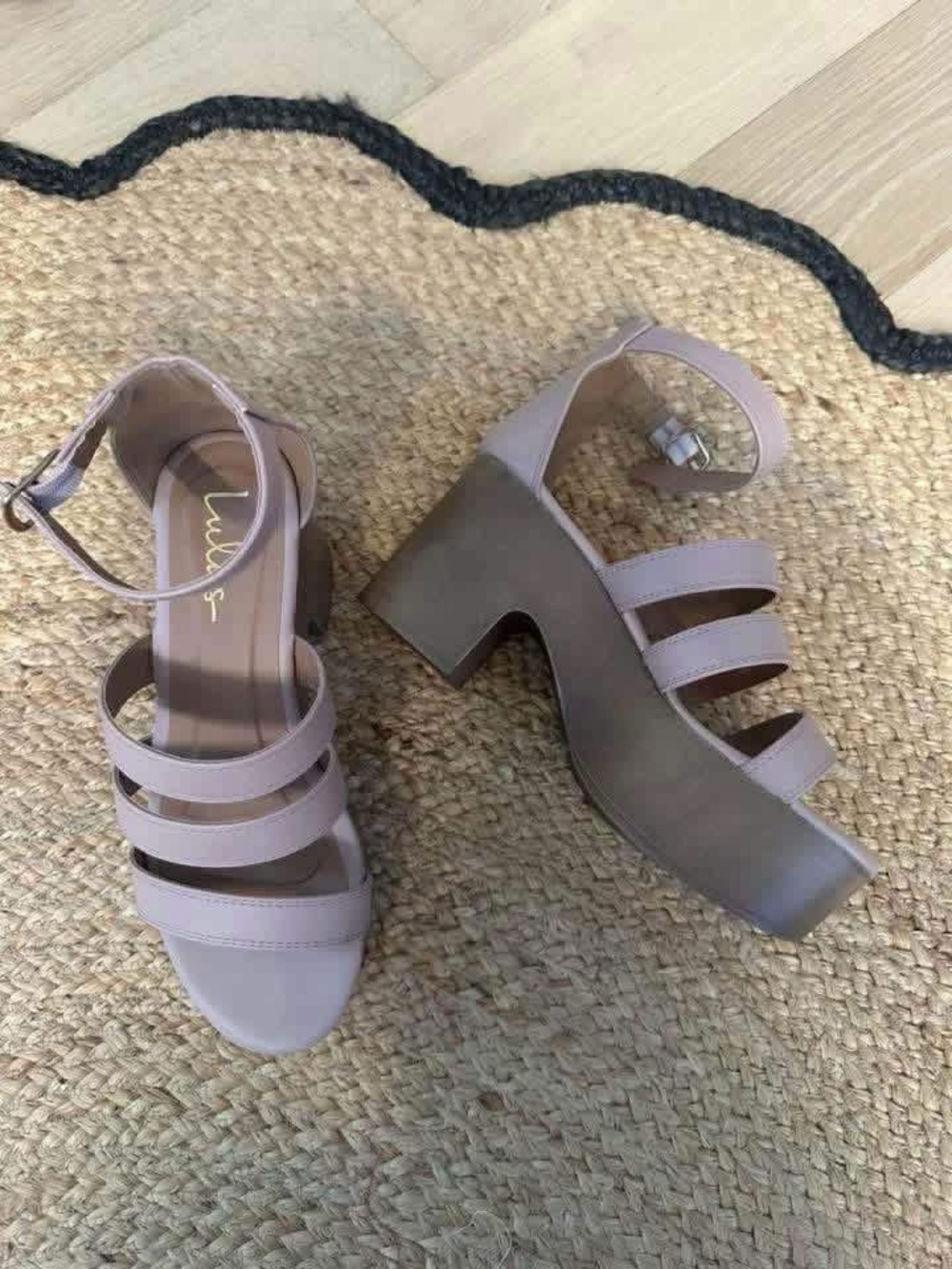 Lulu's Mauve Taupe Triple-Strap Platform Block Heels
